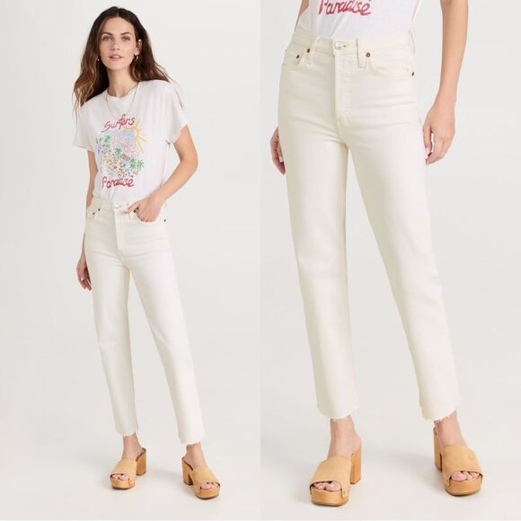 NWT RE/DONE 70s Stove Pipe Straight Leg jeans in Vintage White - Picture 1 of 7